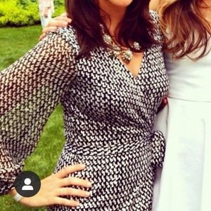 DVF Black & White Wrap Dress Size 4